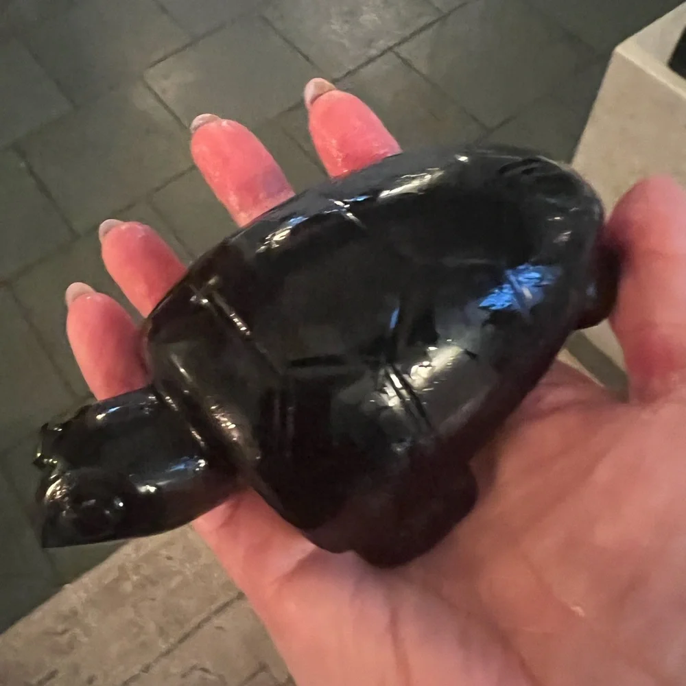 Natural Hand Carved Obsidian Black Turtle Figurine Minimalist Chic